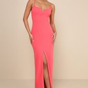 Lulus Impressive Glamour Coral Pink Sleeveless Column Maxi Dress - Size XS